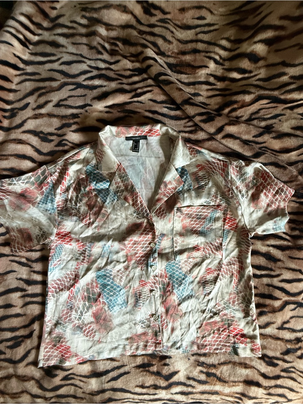Lightweight Short Sleeve Button Shirt - Cream, Rust & Blue